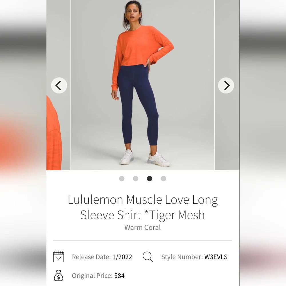 Lululemon Muscle Long Sleeve Shirt *Tiger Mesh Size 10 Warm Coral